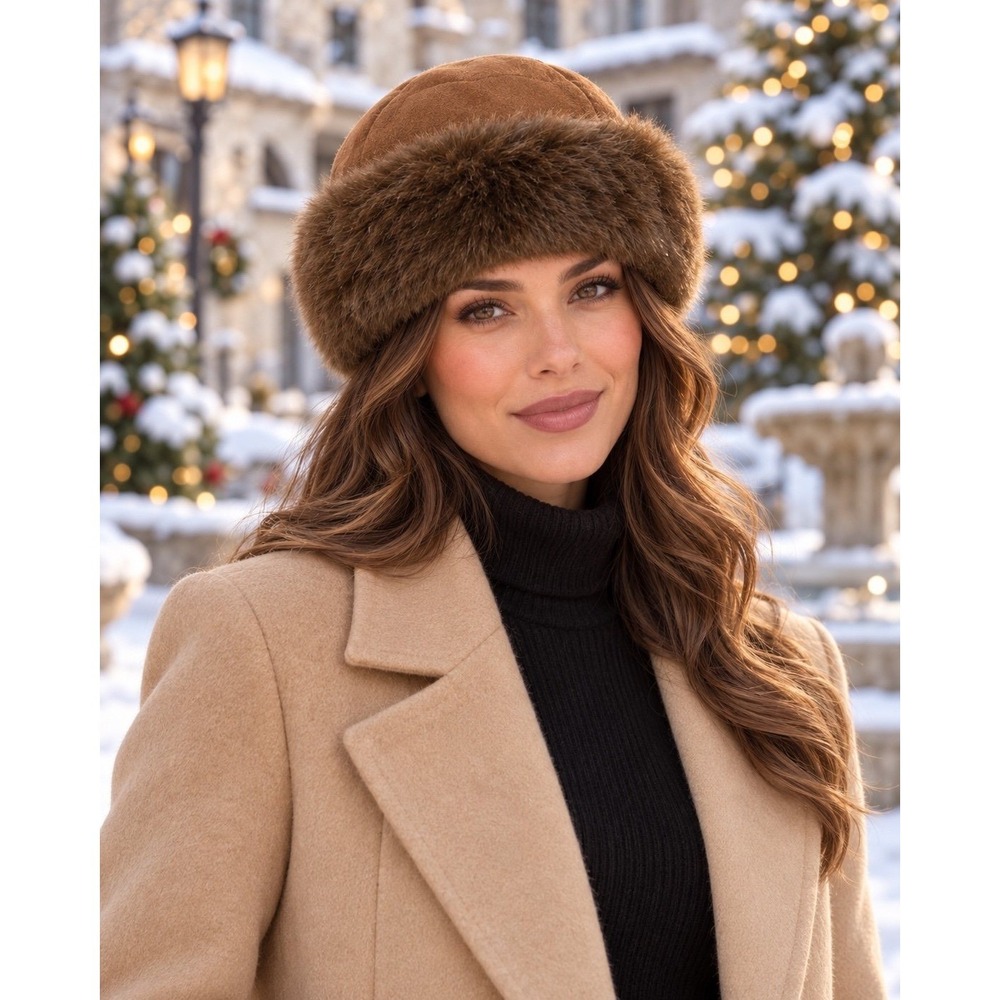 Brown Faux Fur Cossack Hat Suede Look Winter 1st Avenue New York